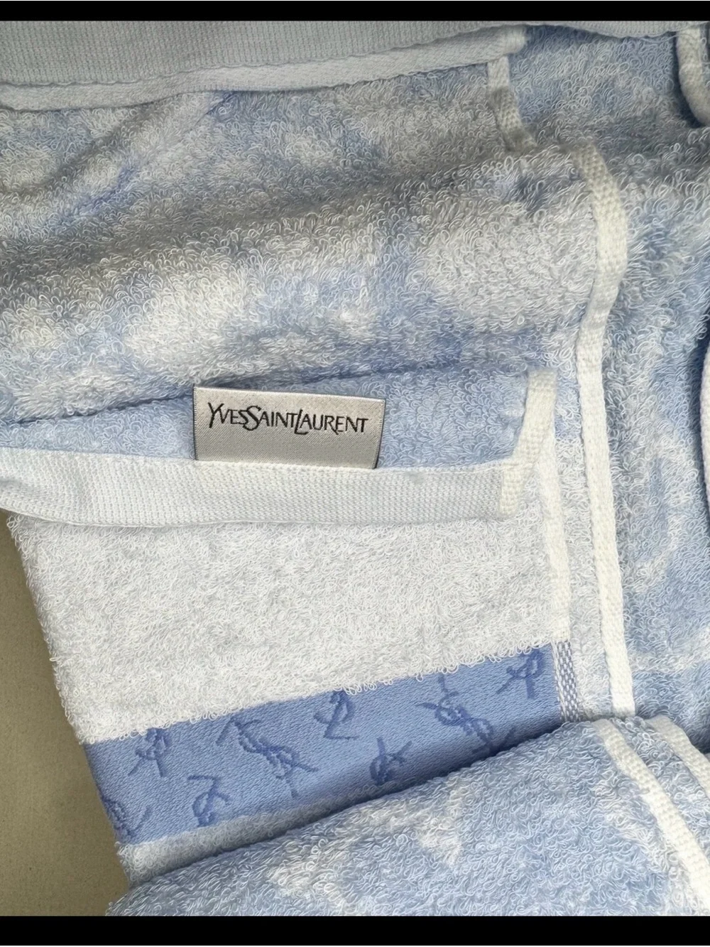 Yves Saint Laurent Light Blue & White Logo Terry Towel NEW! In box!
